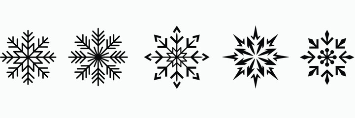 Set of five unique black and white snowflake vector illustrations scalable eps format vector
