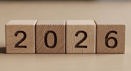 The number 2026 on wooden cubes representing the upcoming year, new goals, and future business plans