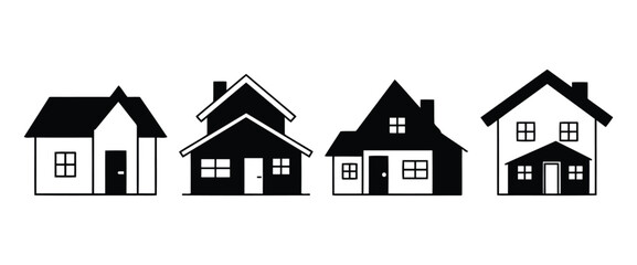 Set of Four Contemporary Residential House Silhouettes for Housing Concepts