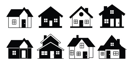 Collection of Modern Residential Building House Silhouettes for Real Estate Design Projects