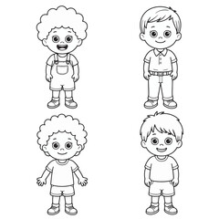 Four cute cartoon boys line art vector illustration scalable eps for children's designs vector