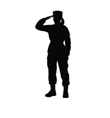 Vector silhouette illustration of a female soldier saluting in eps format vector