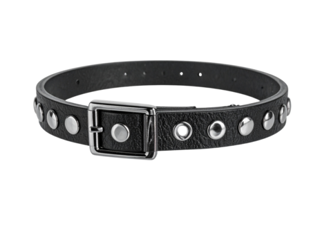  Stylish Punk Leather Bracelet with Silver Studs and Adjustable Fastening Isolated on Transparent Background PNG