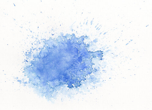 authentisches Aquarell, Farbfleck blau mit Textfreiraum
