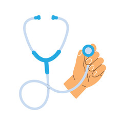 hand holding a stethoscope, symbolizing healthcare, medical examination, and diagnostics- vector illustration