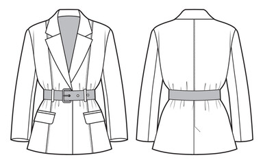Women's blazer jacket with a belt on the waist