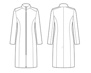 Women's zipper coat fashion technical drawing