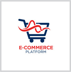 E-commerce Platform Logo with Abstract Red Line Accents on Shopping Cart
