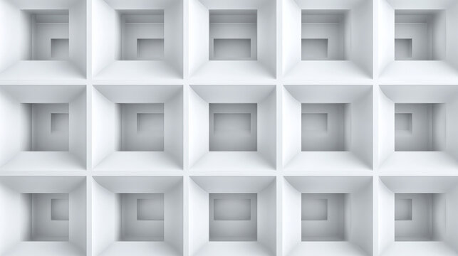 A minimalist pattern of nested square structures, creating a sense of depth and geometric intrigue. The repetition of the design forms an abstract yet structured composition
