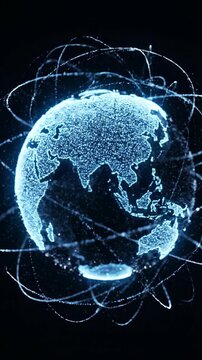 Abstract Visualization of a Digital Globe with Network Connections on a Dark Background