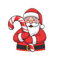Santa Claus Holding Candy Cane — Flat Cute Cartoon Vector