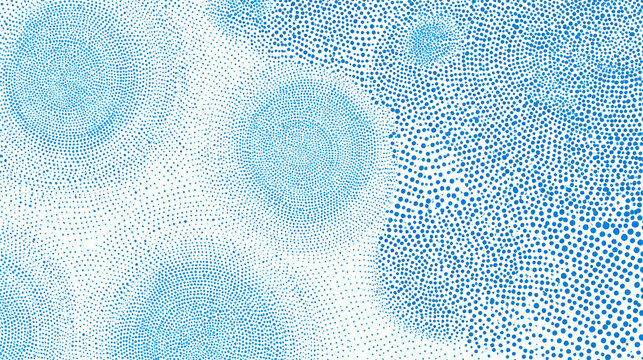 Abstract blue circles of varying sizes with a dotted pattern, giving a sense of depth and movement