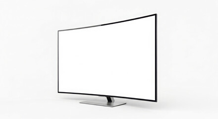 Modern curved screen television display with blank white screen