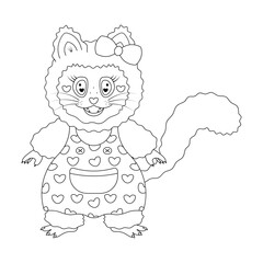 Cat in a dress with straps with buttons