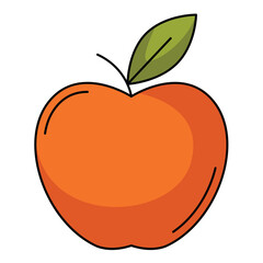 Single Orange Apple with Green Leaf and Stem on Transparent Background Simple Graphic Illustration