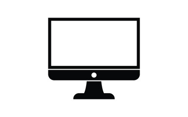 Sleek Black Computer Monitor Icon Isolated on White Background