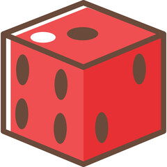 Single Red Dice Showing Numbers One and Four With Brown Dots on Transparent Background