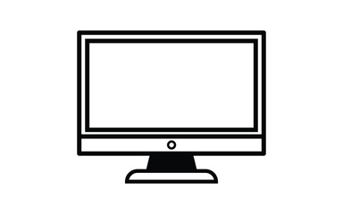 Computer monitor icon illustration in black and white on a white background.