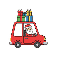 Santa Claus Driving Car Full of Gifts — Modern Flat Vect