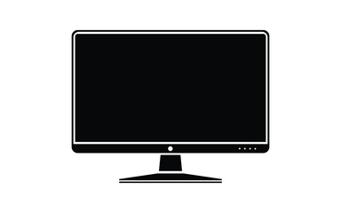 Black flat screen computer monitor icon isolated on white backdrop