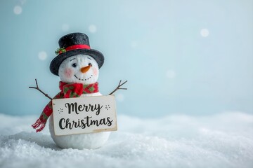 snowman in elegant winter atmosphere with christmas greetings 