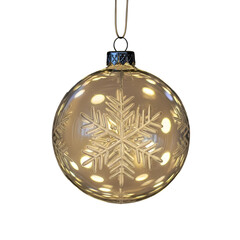 Elegant glass ornament with snowflake design, festive glow