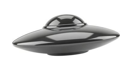 Metallic Flying Saucer, shiny with dome and disc shape, cutout, PNG isolated on white or transparent background