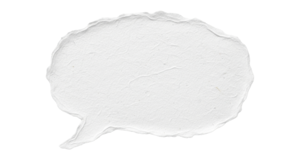 Speech bubble shape made from rough white handmade paper, soft torn edges, minimalist isolated mockup on transparent background PNG Clean