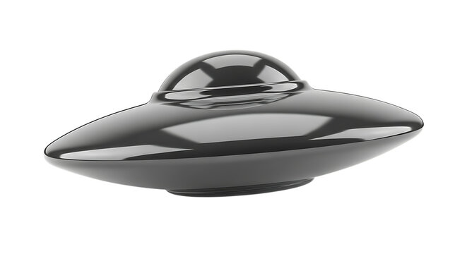 Metallic Flying Saucer, shiny with dome and disc shape, cutout, PNG isolated on white or transparent background