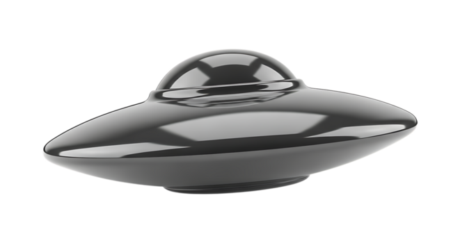 Metallic Flying Saucer, shiny with dome and disc shape, cutout, PNG isolated on white or transparent background - Powered by Adobe