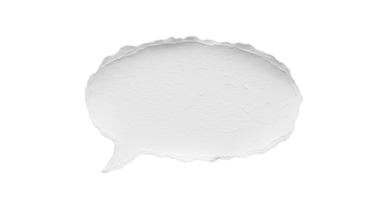 Speech bubble shape made from rough white handmade paper, soft torn edges, minimalist isolated mockup on transparent background PNG Clean