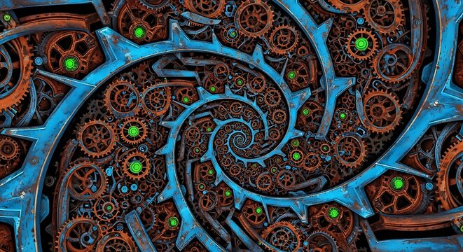 Intricate Steampunk Spiral Gears Abstract Background.