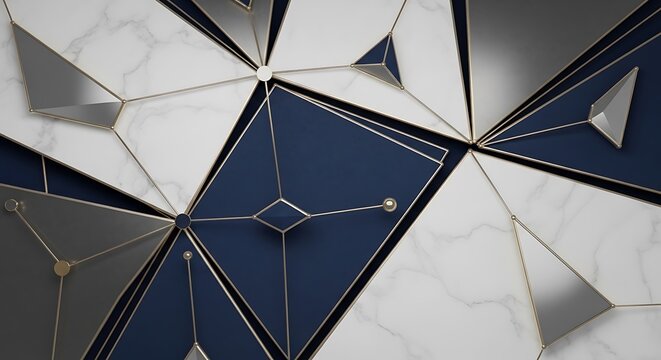 Abstract Geometric Pattern with Blue and White Triangles and Gold Lines. - Powered by Adobe