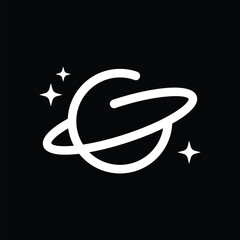 Galaxy  letter G Logo &ndash; Modern Letter G with Planet Orbit and Stars &ndash; Space Monoline Symbol
