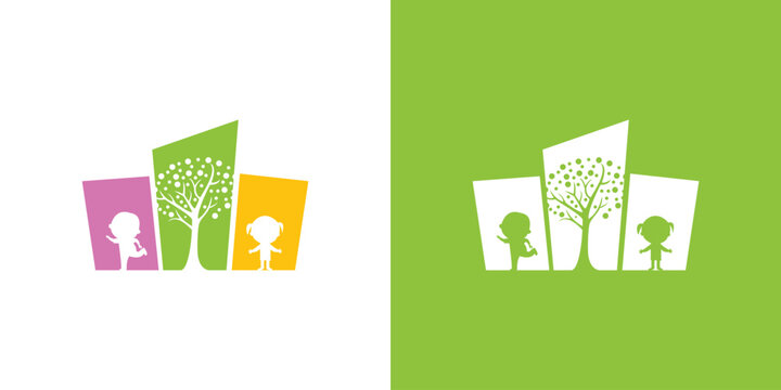 Kids Community - City Park Logo &ndash; Children Nature Icon - A playful community logo