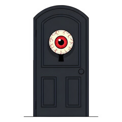 Eye peeking through keyhole in door, illustration