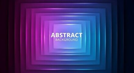 Abstract Neon Light Tunnel Background with Glowing Rectangles and Gradient Colors.