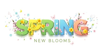 Obraz premium Spring New Blooms Floral Typography Art.