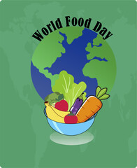 World Food Day celebration design for October 16th
World Food Day. Post featuring fruits and vegetables.
