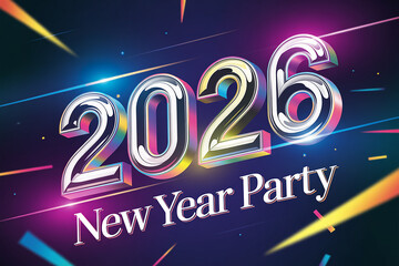 Sparkling 2026 New Year Party announcement with vibrant confetti and dynamic light streaks creates an electrifying festive atmosphere for celebrations