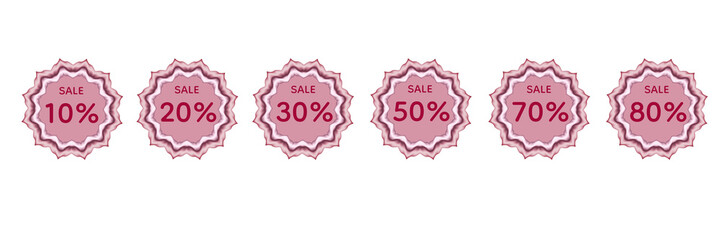 Beautiful pink Roes-shaped emblem with gradient tones and soft lighting effect. “SALE 10%,20%,30%,50%,70%,80%” text in the center adds a professional touch for seasonal promotions and website 