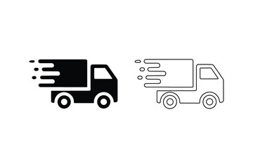 Fast delivery truck icon set on white background