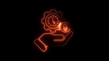 Glowing neon hand holding clock gear and dollar coin symbolizing time management financial efficiency and business - Powered by Adobe