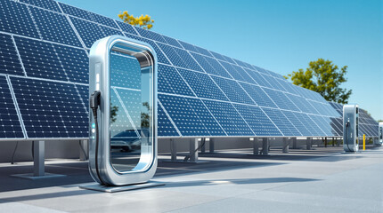 Modern solar farm powers electric vehicles at charging stations with clean energy technology