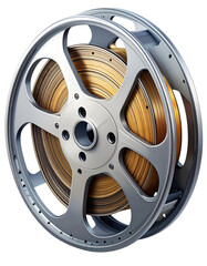 Obraz premium Vintage Film Reel with Metallic Hub on Black Background for Cinema and Movie Production