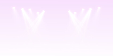 Pink spotlight stage background. Disco party projector light concert or show scene. Magic beam glow for nightclub or award winner with confetti glitter.