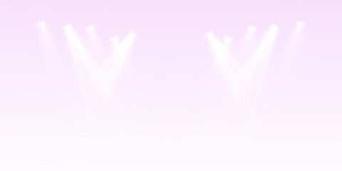 Pink spotlight stage background. Disco party projector light concert or show scene. Magic beam glow for nightclub or award winner with confetti glitter.