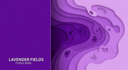 Abstract Purple Paper Cutout Waves Background with Lavender Fields Text.