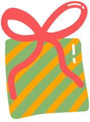 Colorful Striped Gift Box with Red Ribbon