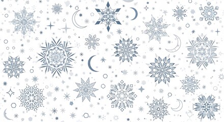 Winter Snowflake Design: A mesmerizing display of intricate snowflakes in shades of blue and white creates a sense of seasonal beauty and winter elegance.